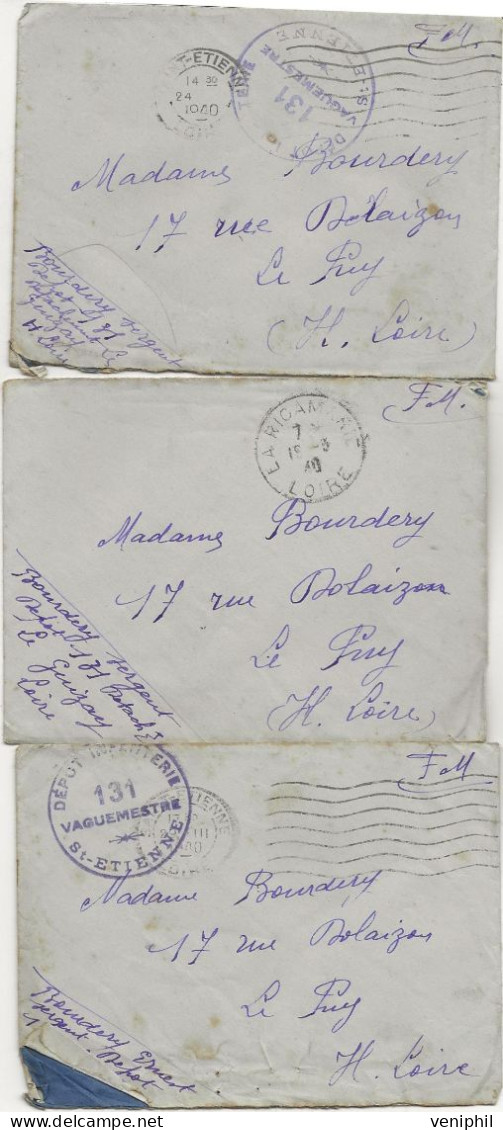 LOT DE 7 LETTRES  FRANCHISE MILITAIRE  DEPOT INFANTERIE 131 ST ETIENNE  - ANNEE 1940 - Guerre Mondiale (Seconde)