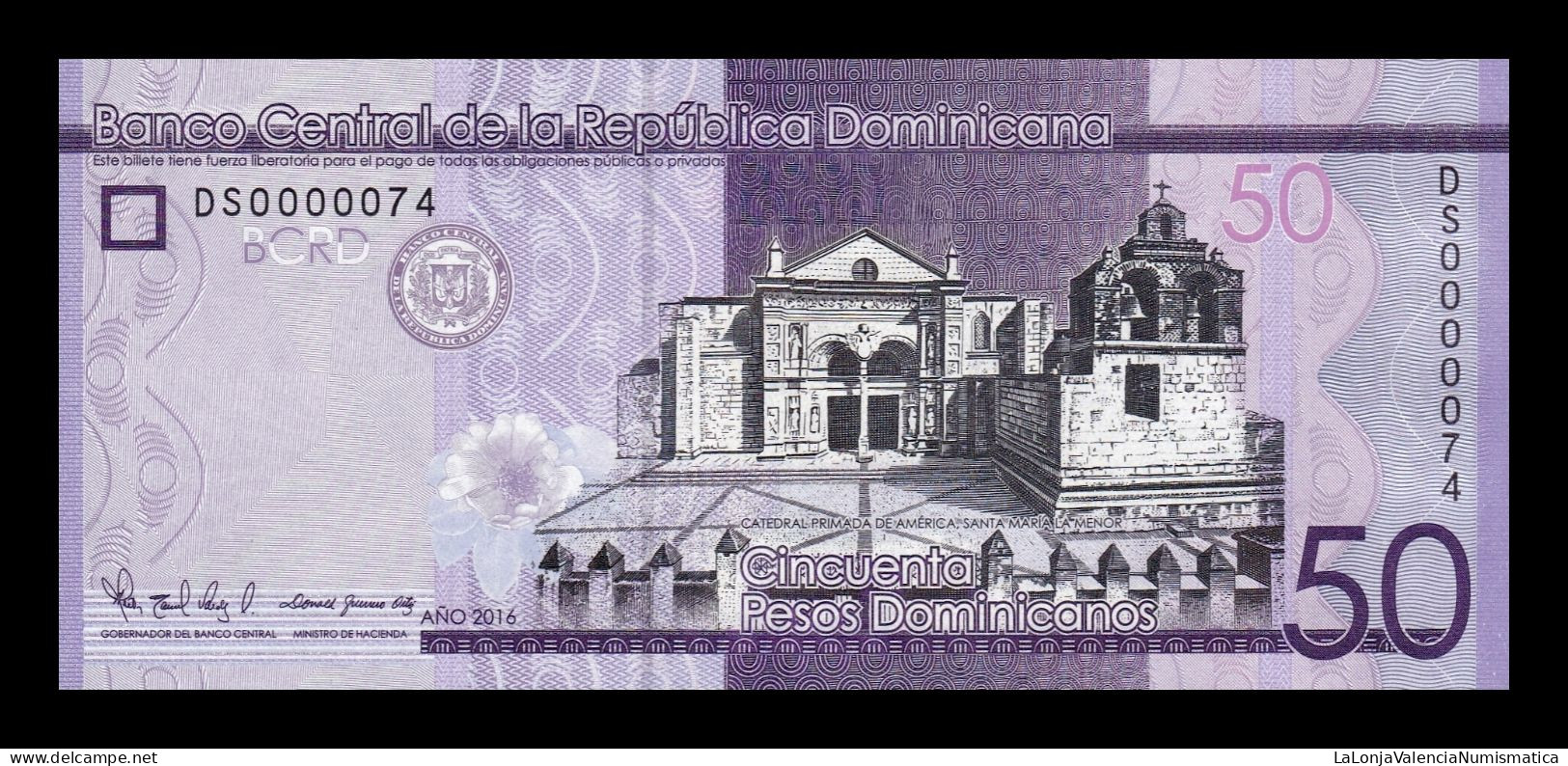 República Dominicana 50 Pesos Dominicanos 2016 Pick 189c Low Serial 74 Sc Unc - Dominicaine