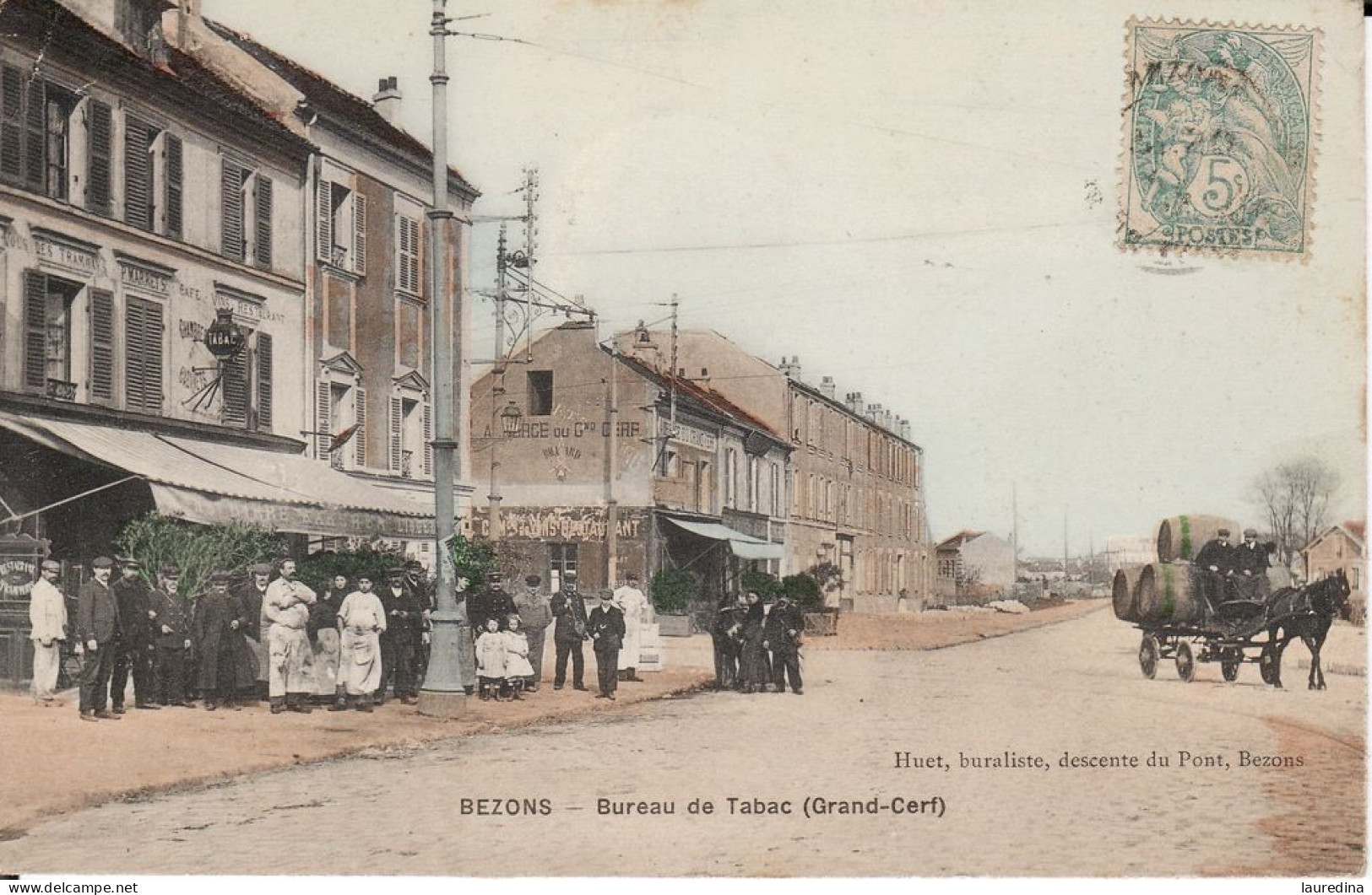 CP VAL D'OISE - BEZONS - BUREAU DE TABAC (GRAND-CERF)  - ECRITE EN 1907 - Magasins