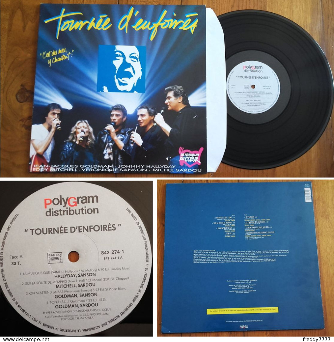 RARE French LP 33t RPM (12") TOURNEE D'ENFOIRES «C'est Des Mecs Y Chantent !» (Goldman, Hallyday, Eddy Mitchell... 1989) - Ediciones De Colección