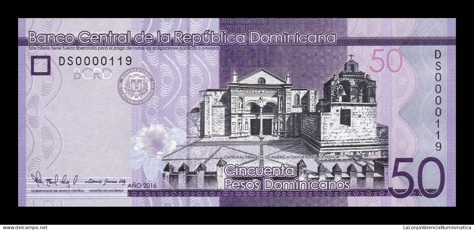 República Dominicana 50 Pesos Dominicanos 2016 Pick 189c Low Serial 119 Sc Unc - Dominicana