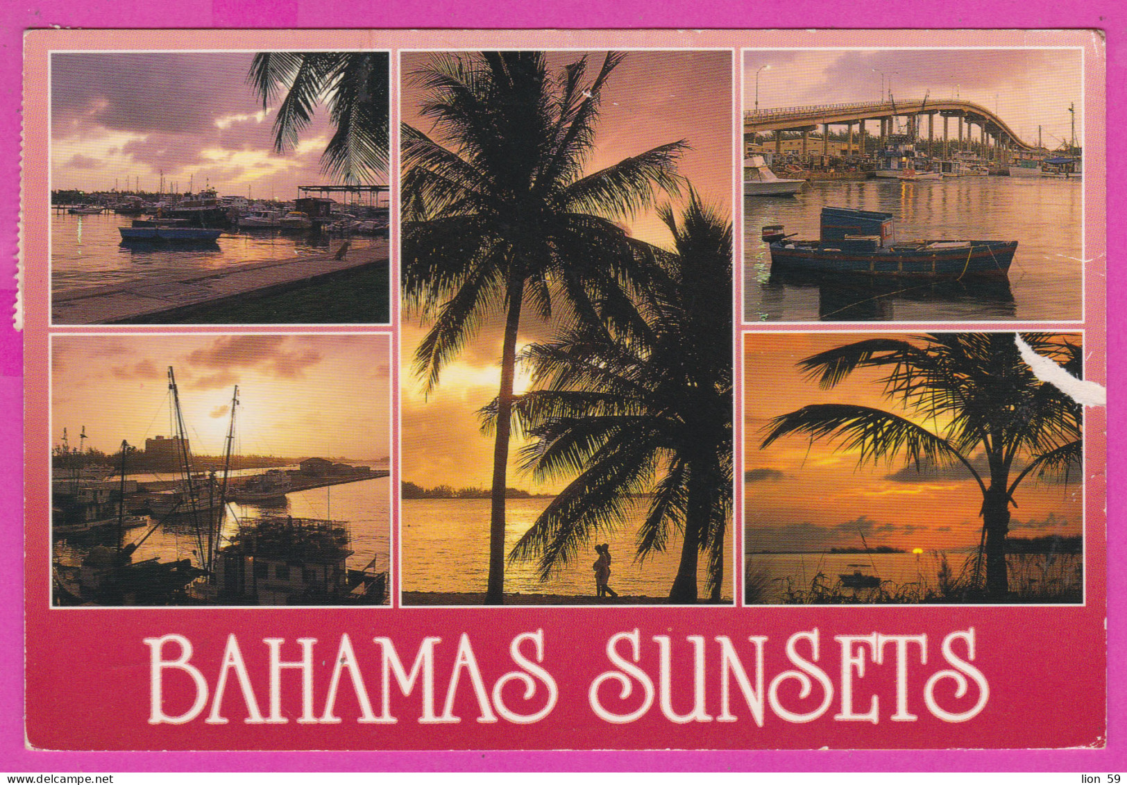 292381 / Bahamas Sunsets - Palm Ship Bridge PC USED (O) 1992 - 40c Birds Animals Smooth-billed Ani (Crotophaga Ani) - Bahamas