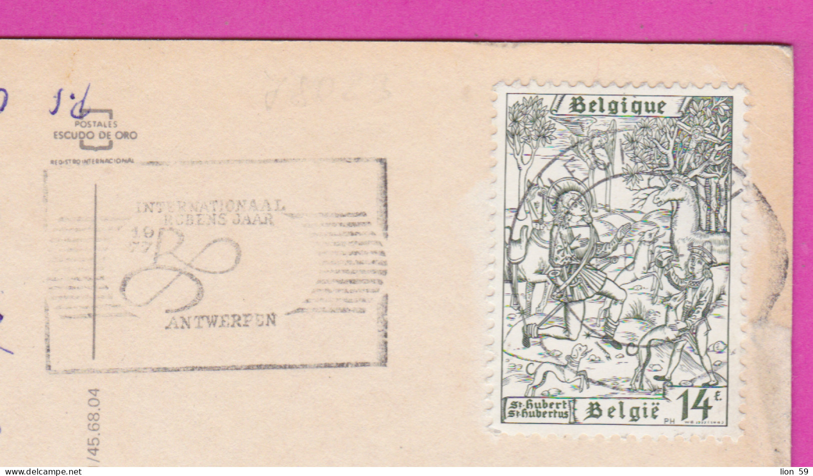 292384 / Belgium Michelen - Town Hall PC USED (O) 1977 - 14F Dog Horse Men , Flamme Antwerpen International Rubens Year - Malines