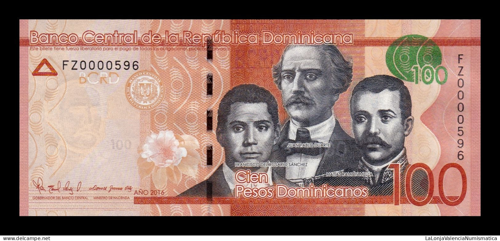 República Dominicana 100 Pesos Dominicanos 2016 Pick 190c Low Serial 596 Sc Unc - Dominikanische Rep.