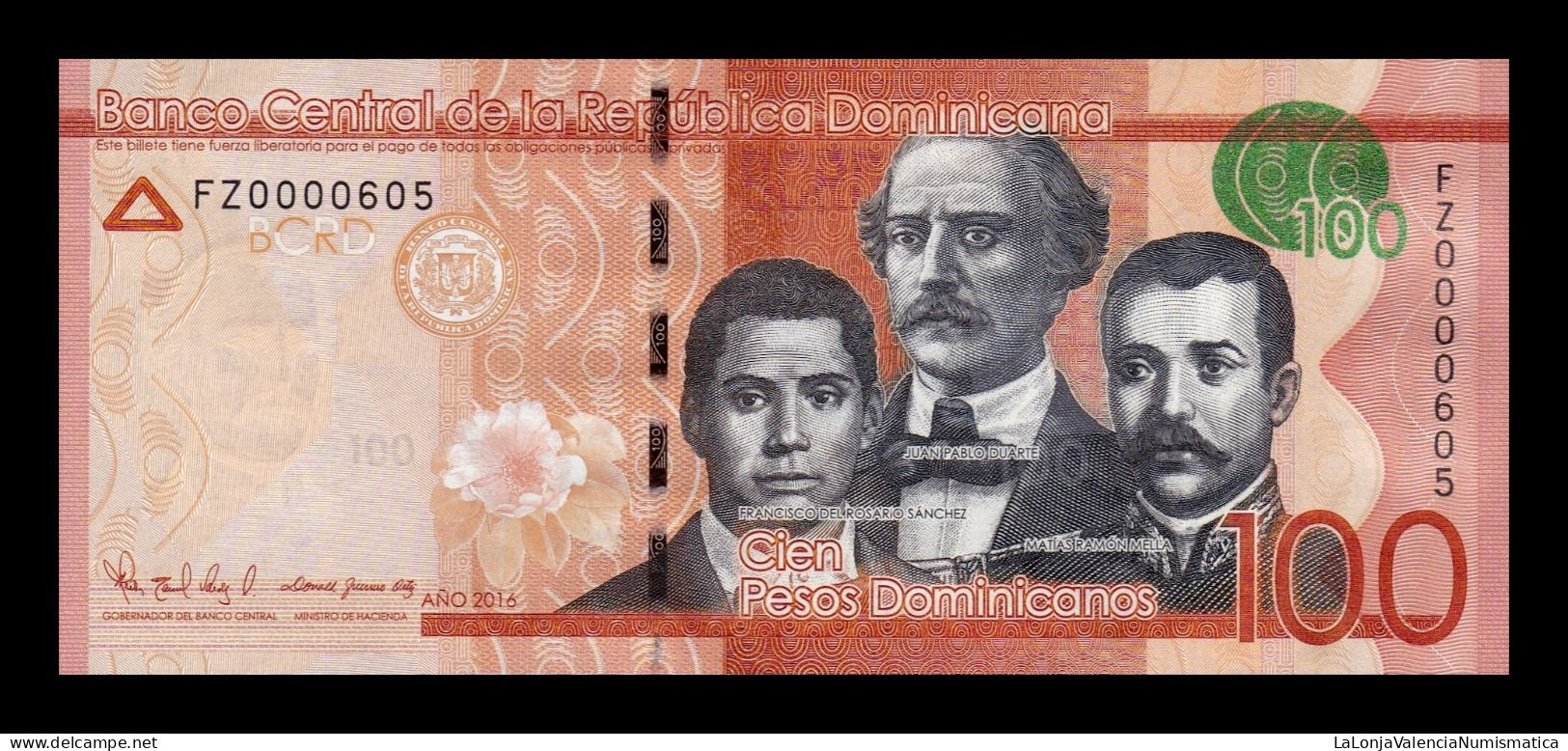 República Dominicana 100 Pesos Dominicanos 2016 Pick 190c Low Serial 605 Sc Unc - República Dominicana