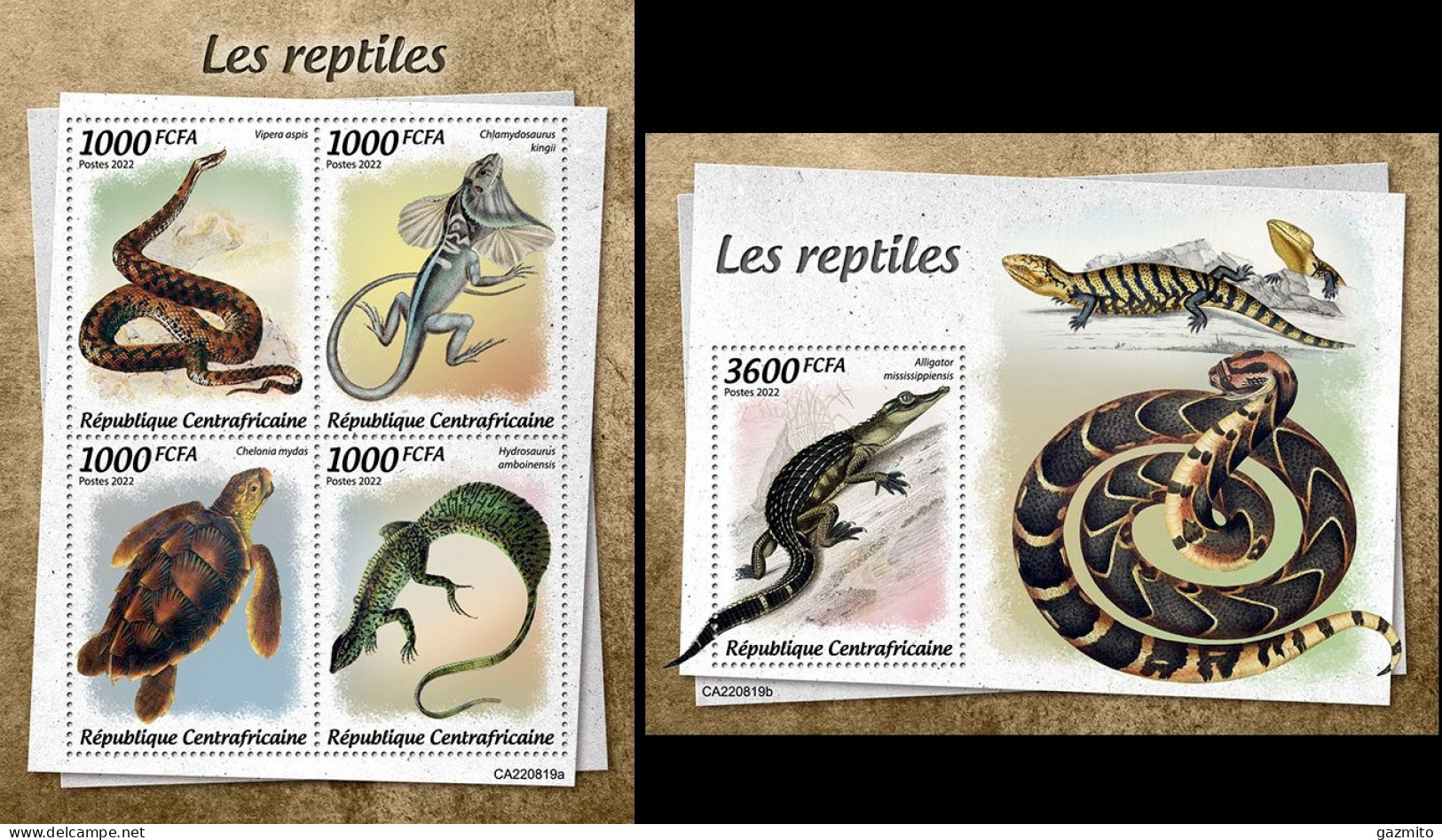 Centrafrica 2022, Animals, Reptiles, Snakes, Lizard, 4val In BF+BF - Serpents