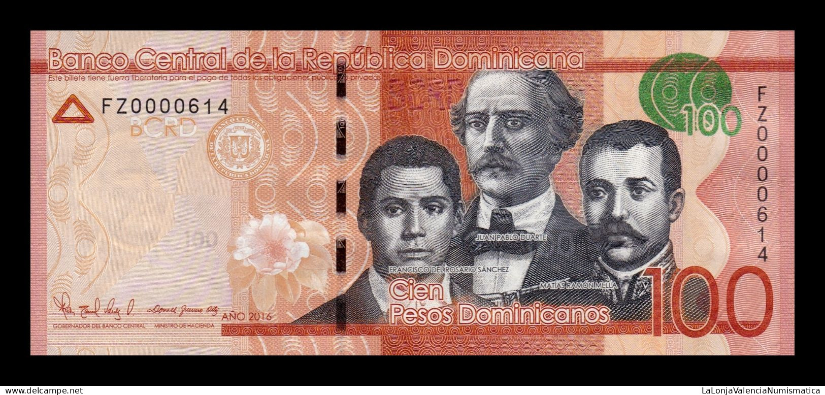 República Dominicana 100 Pesos Dominicanos 2016 Pick 190c Low Serial 614 Sc Unc - Dominicaine
