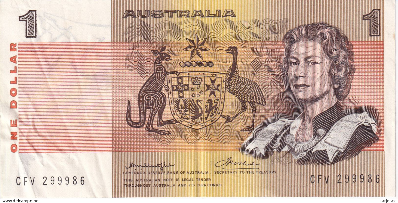 BILLETE DE AUSTRALIA DE 1 DOLLAR AÑOS 1974-83 SERIE CFV  (BANKNOTE) - 1974-94 Australia Reserve Bank (papier)