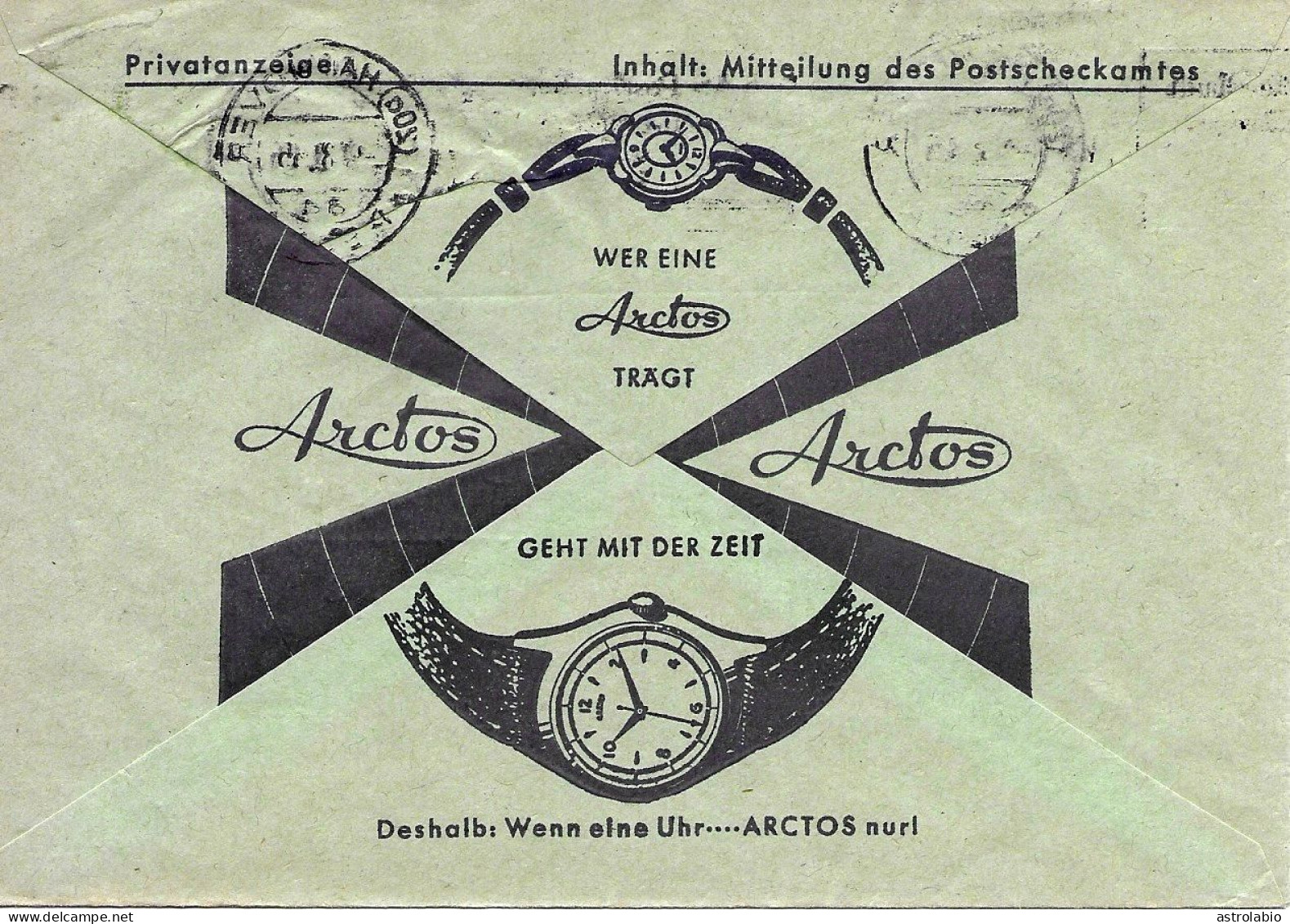 Postal Cheque 1955 Allemagne Lettre Illustre " Arctos " Voir 2 Scan - Horlogerie