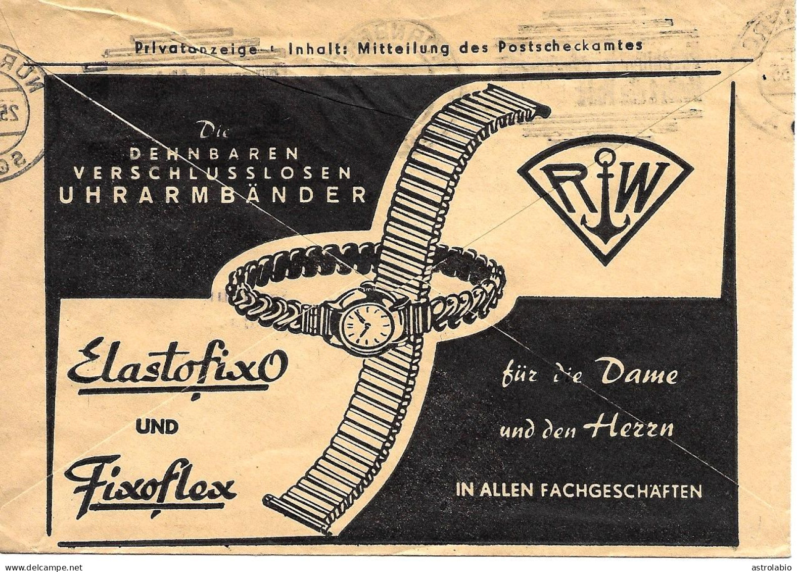 Postal Cheque 1955 Allemagne Lettre Illustre " Elastofixo " Voir 2 Scan - Horlogerie