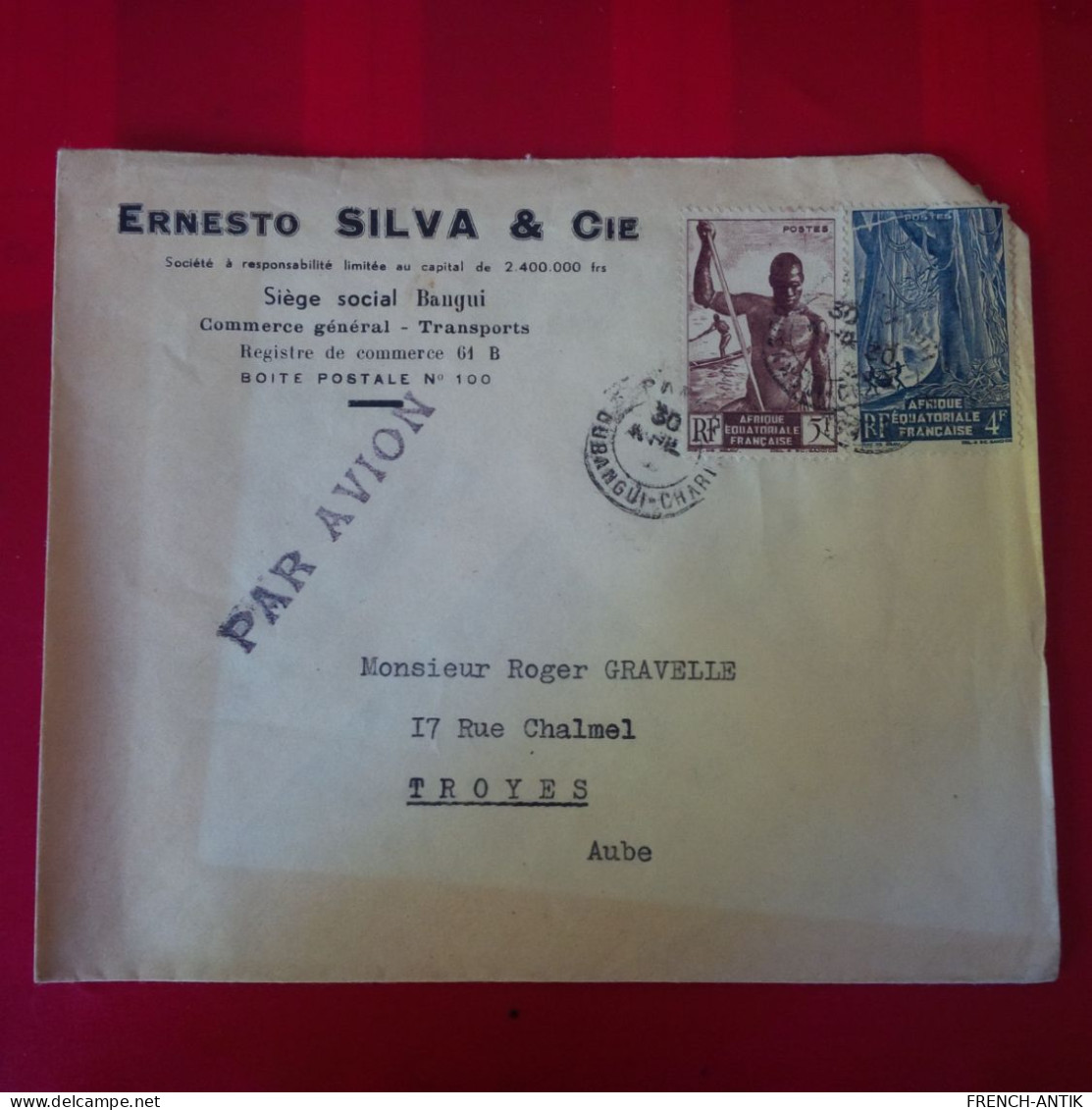 LETTRE BANGUI ERNESTO SILVA ET CIE POUR TROYES - Covers & Documents