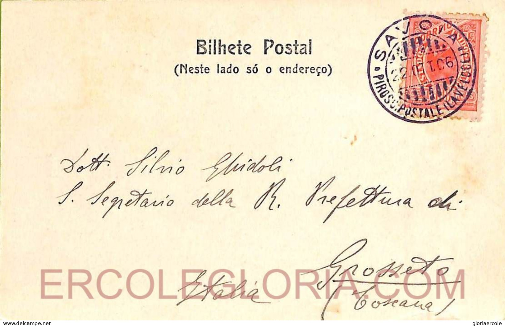 Ad6127 - BRAZIL - POSTAL HISTORY - POSTCARD To ITALY Aboard PIROSCAFO "SAVOIA" 1906 - Lettres & Documents