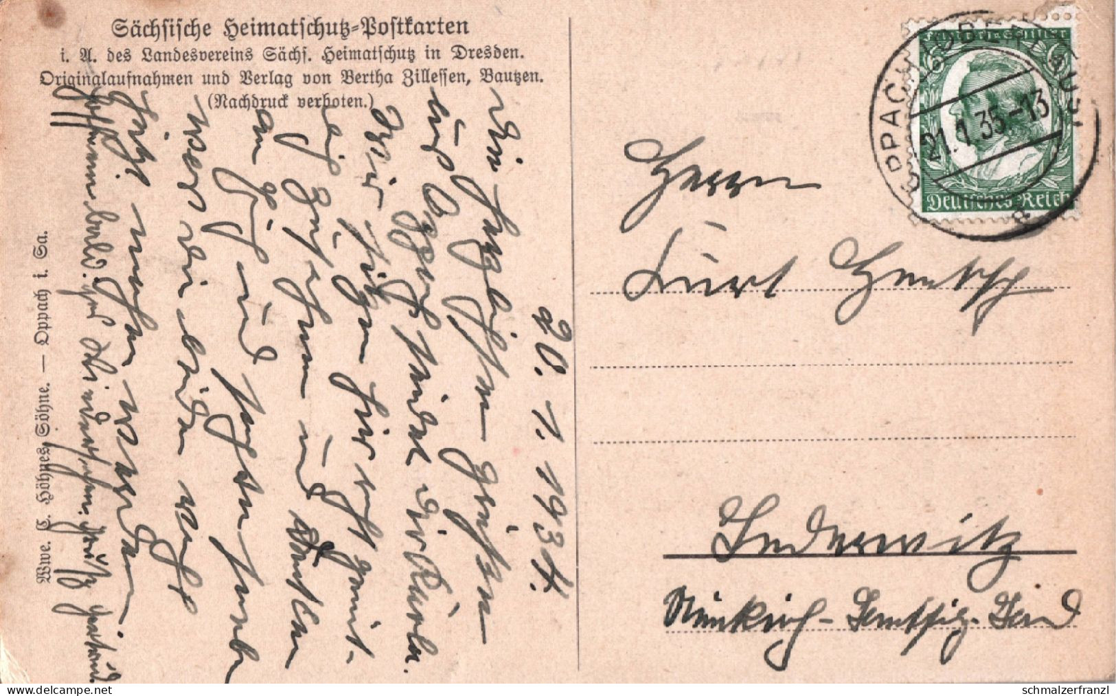 Heimatschutz AK Oppach A Beiersdorf Taubenheim Neusalza Spremberg Schönbach Wurbis Sohland Briefmarke 554 6 Pf Schiller - Neusalza-Spremberg