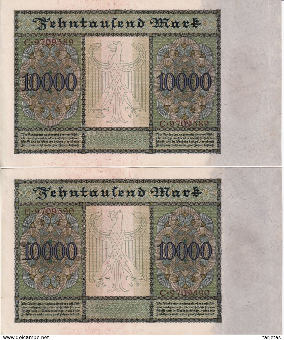 PAREJA CORRELATIVA DE ALEMANIA DE 10000 MARK DEL AÑO 1922 EN CALIDAD EBC (XF) (BANKNOTE) - 10000 Mark