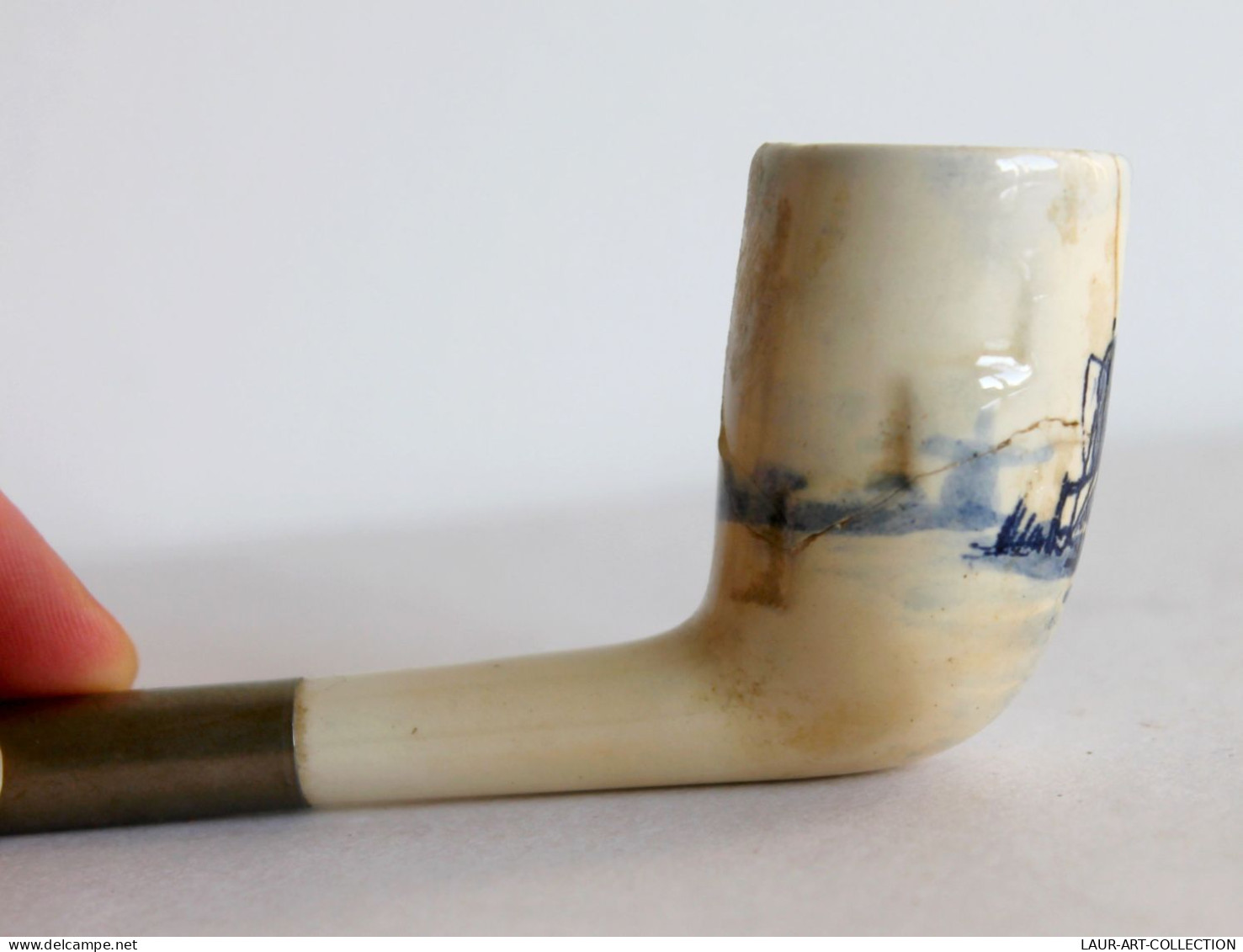 ANCIEN PIPE TABAC GOEDE WAAGEN HOLLAND, TERRE ÉMAILLÉ DELFT MOULIN VENT PAYS BAS        (0401.2) - Pipas En Tierra Y En Porcelana