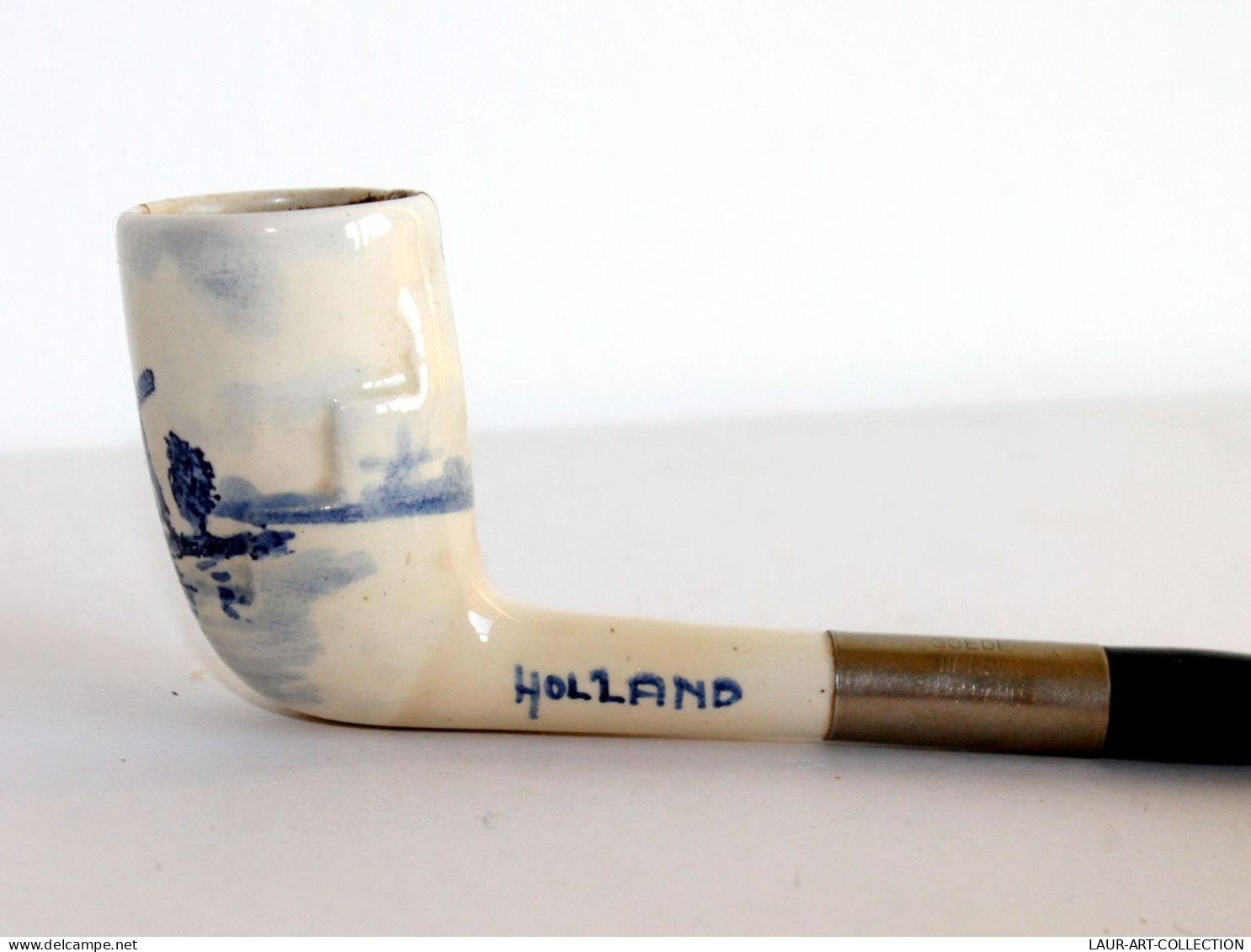 ANCIEN PIPE TABAC GOEDE WAAGEN HOLLAND, TERRE ÉMAILLÉ DELFT MOULIN VENT PAYS BAS        (0401.2) - Pipas En Tierra Y En Porcelana