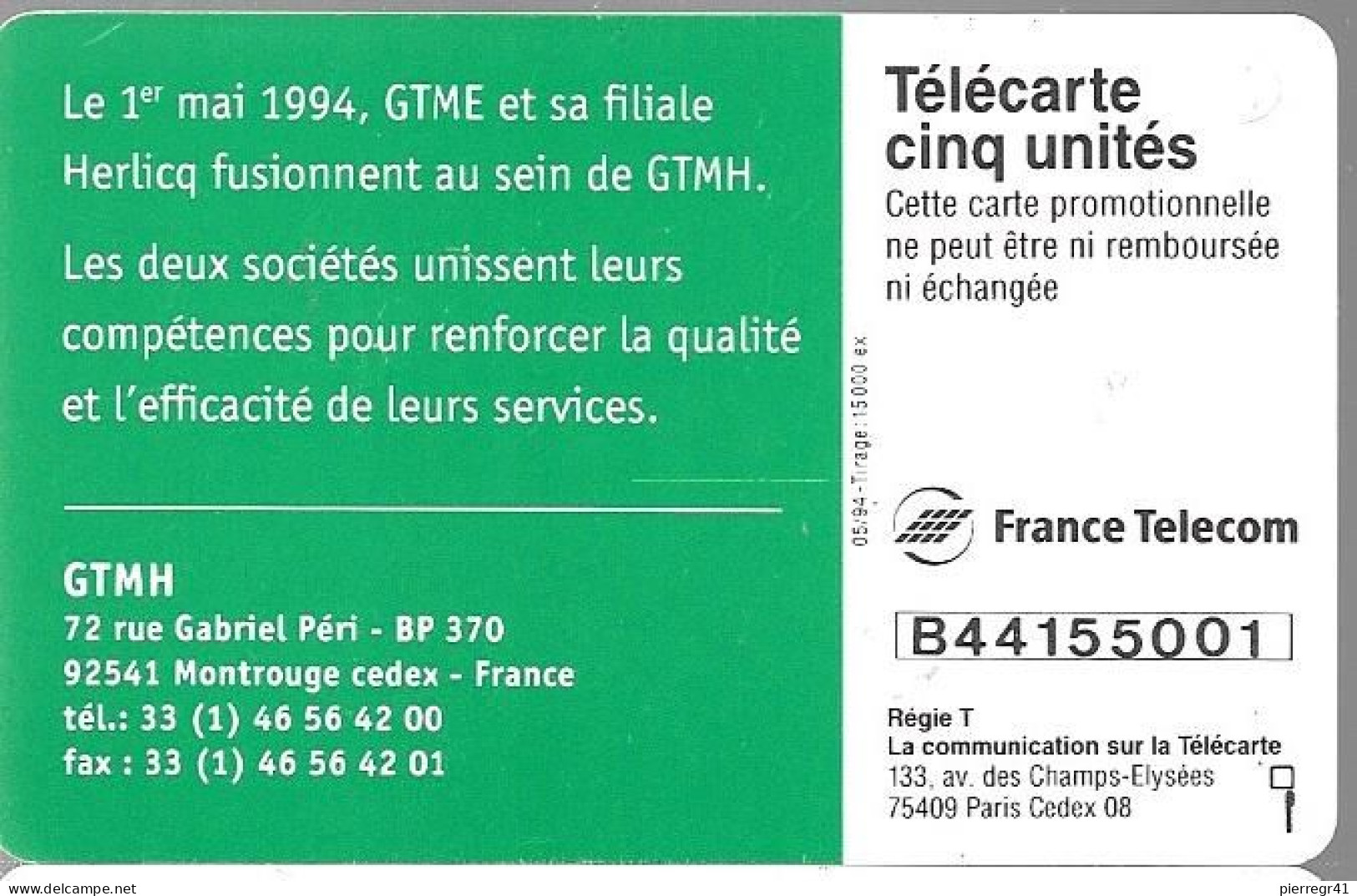 CARTE-PUCE-PRIVEE-5U-GN32-05/94-GEMA-2e Logo-GTMH--V° Série B4415501-Utilisé TBE - 5 Eenheden
