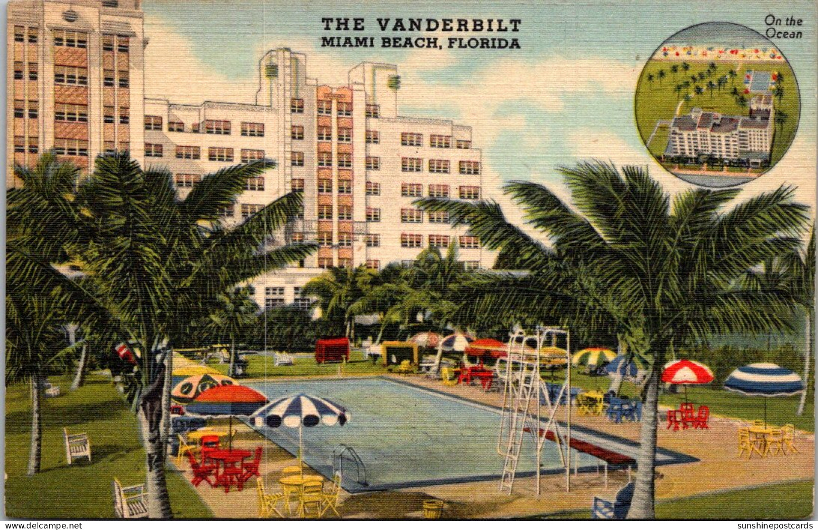 Florida Miami Beach The Vanderbilt Hotel & Swimming Pool 1949 Curteich - Miami Beach