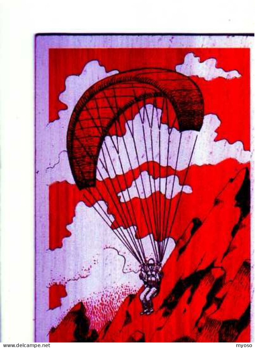 Carte En Bois, Parachutiste, Illustrateur - Fallschirmspringen