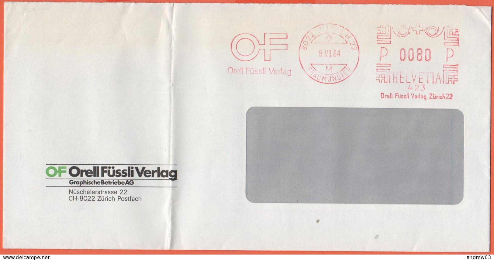 SVIZZERA - SUISSE - HELVETIA - 1984 - 0080 EMA, Red Cancel + Flamme OF - Orell Füssli Verlag - Viaggiata Da Zürich - Frankiermaschinen (FraMA)