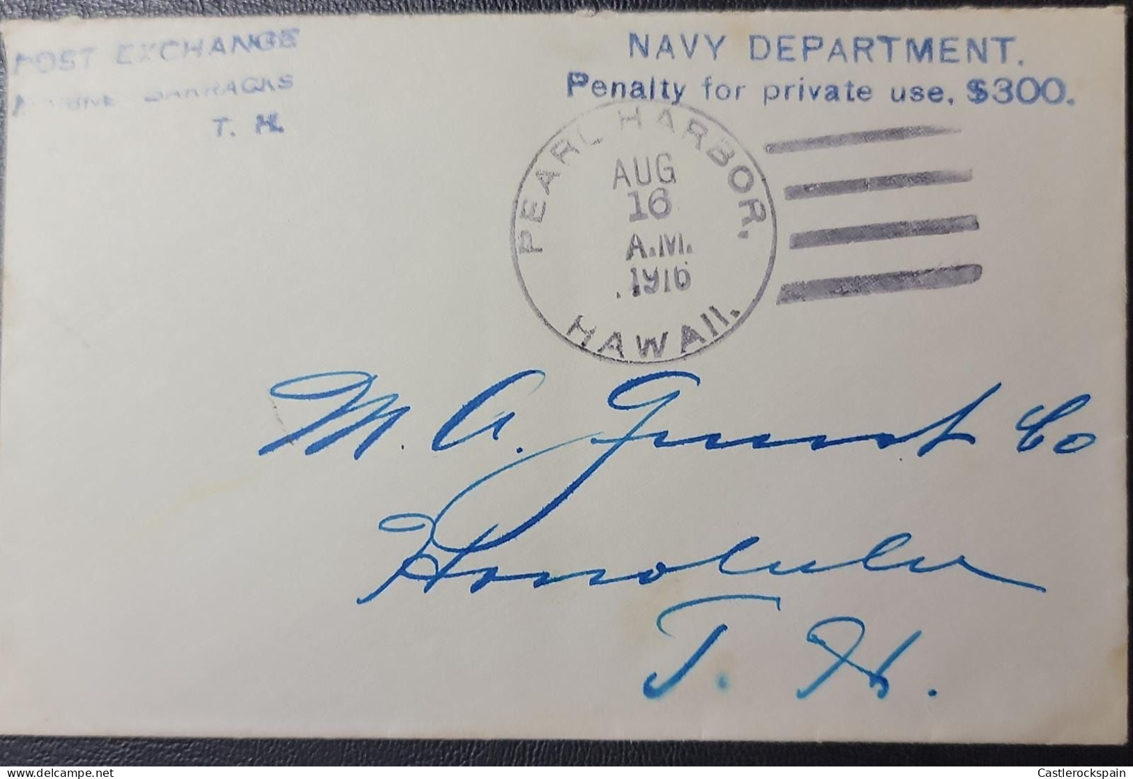 O) 1916 HAWAII, NAVY DEPARTMENT STEMPEL PEARL HARBOUR, PENALTY FOR PRIVATE, CIRCULATED XF - Hawaï