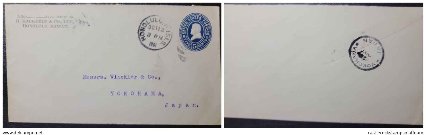 O) 1901 HONOLULU, HAWAII, US OCCUPATION, ULISSES S. GRANT  5c Blue, POSTAL STATIONERY CIRCULATED TO JAPAN, XF - Hawai