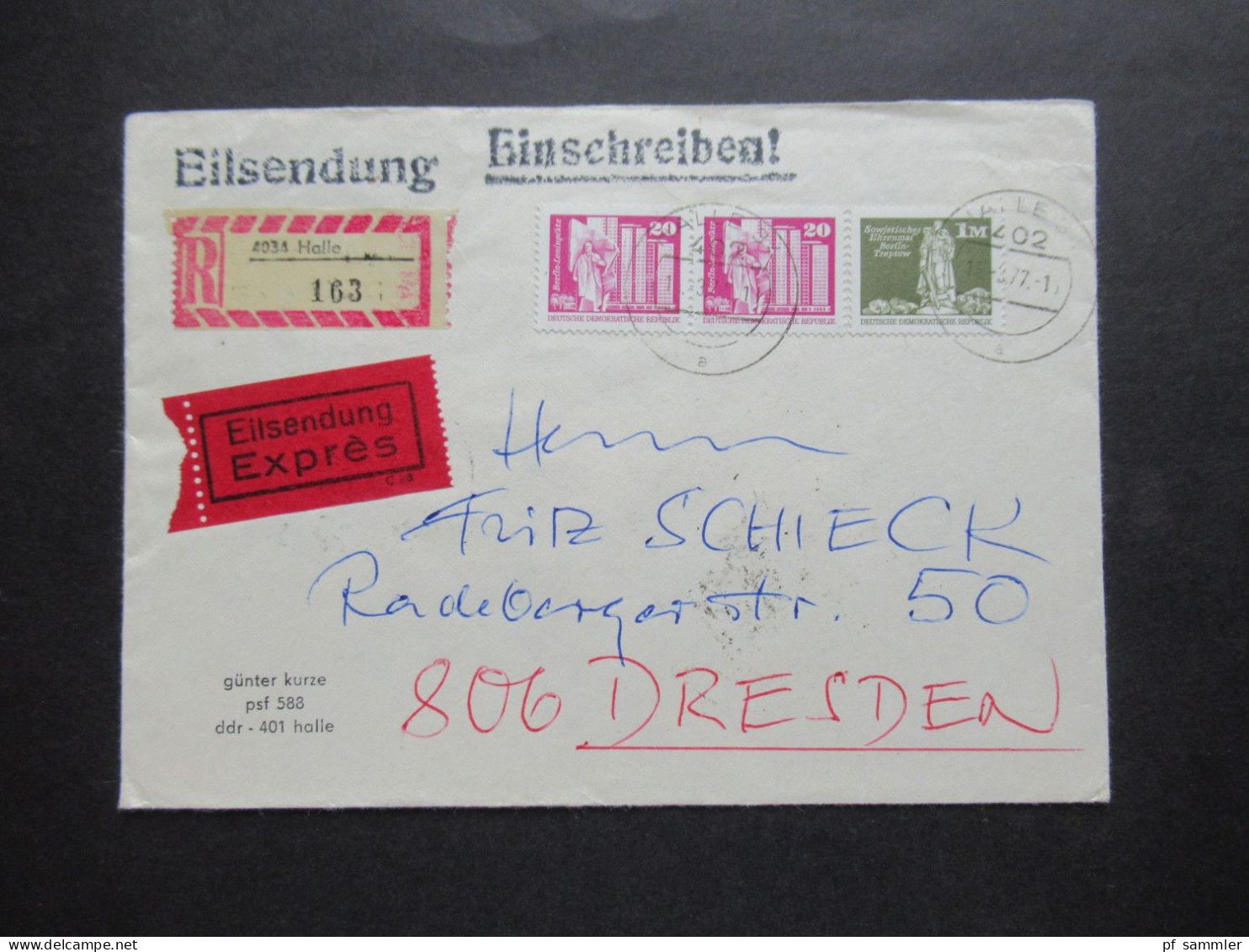 1977 Aufbau Der DDR MiF Eilsendung Einschreiben 4034 Halle Nach Dresden / Bahnpost Leipzig - Riesa - Dresden Zug 00979 - Covers & Documents