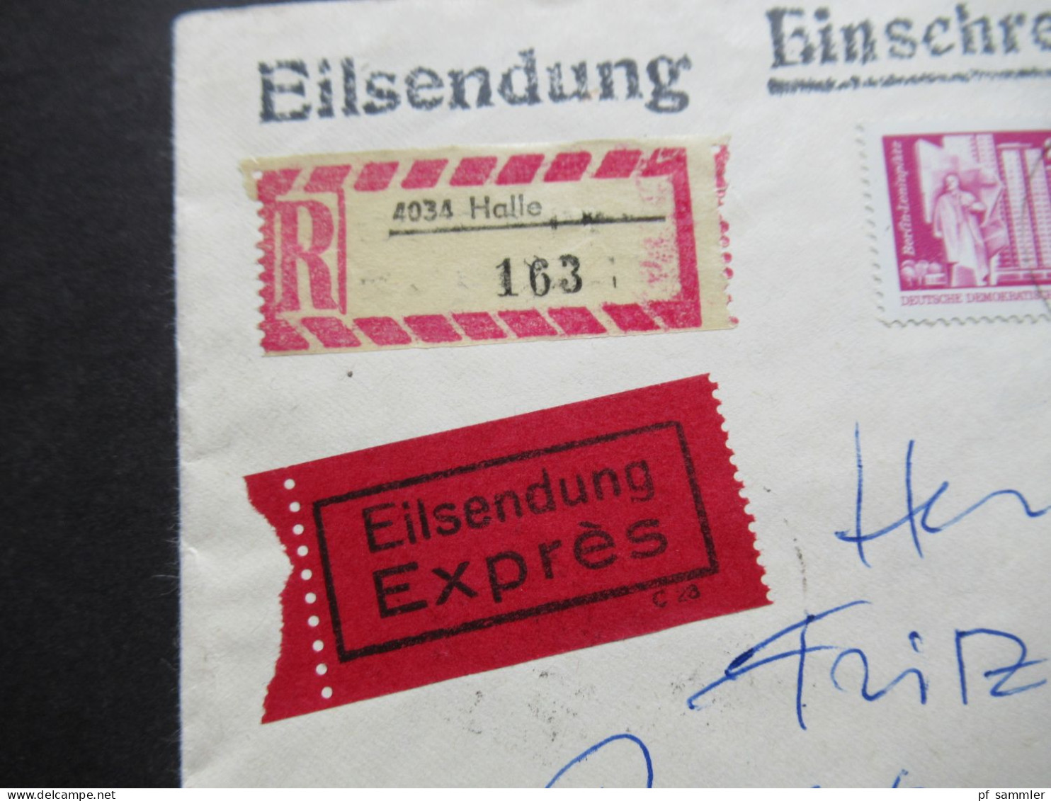 1977 Aufbau Der DDR MiF Eilsendung Einschreiben 4034 Halle Nach Dresden / Bahnpost Leipzig - Riesa - Dresden Zug 00979 - Briefe U. Dokumente