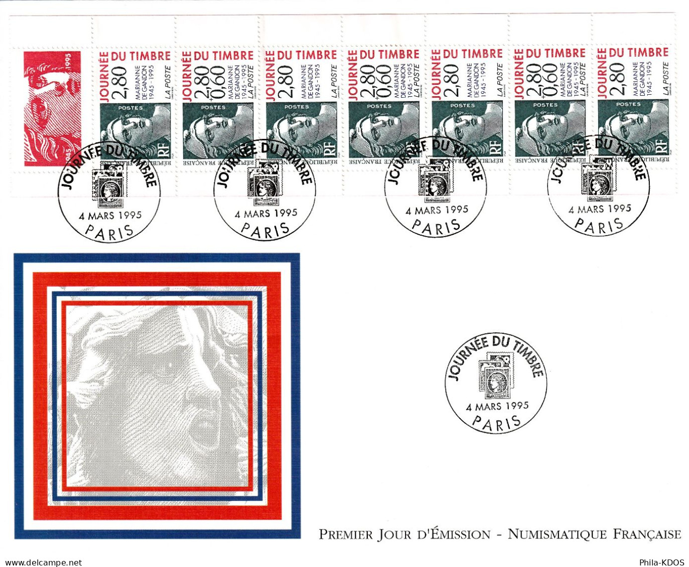 " JDT 1995 / MARIANNE DE GANDON " Sur Enveloppe 1er Jour Grand Format De 1995 N° YT BC2935. Parfait état. FDC - Dag Van De Postzegel