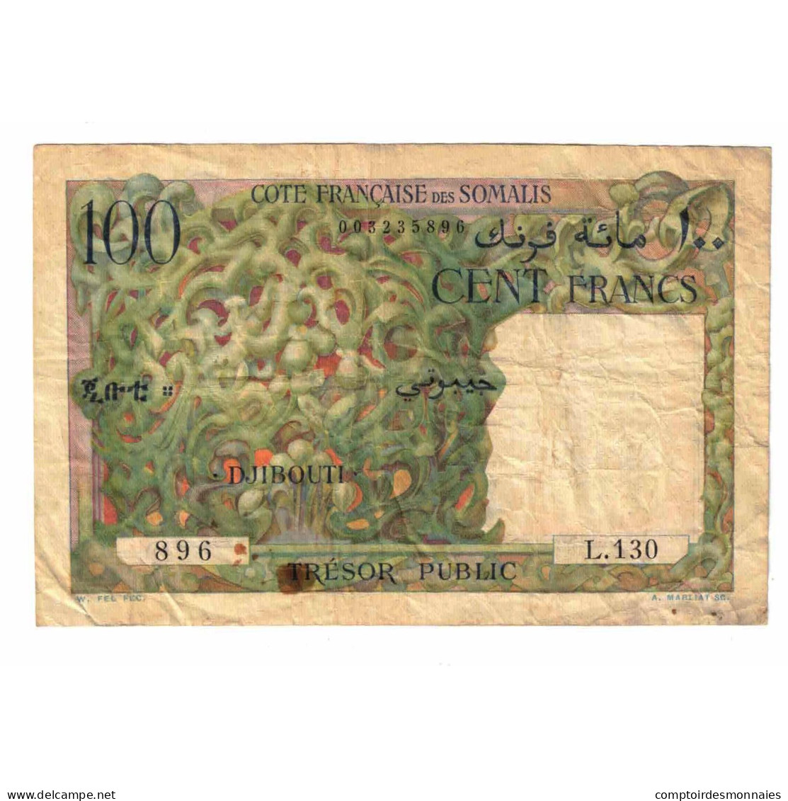 Billet, Côte Française Des Somalis, 100 Francs, 1952, KM:26a, TB - Somalië