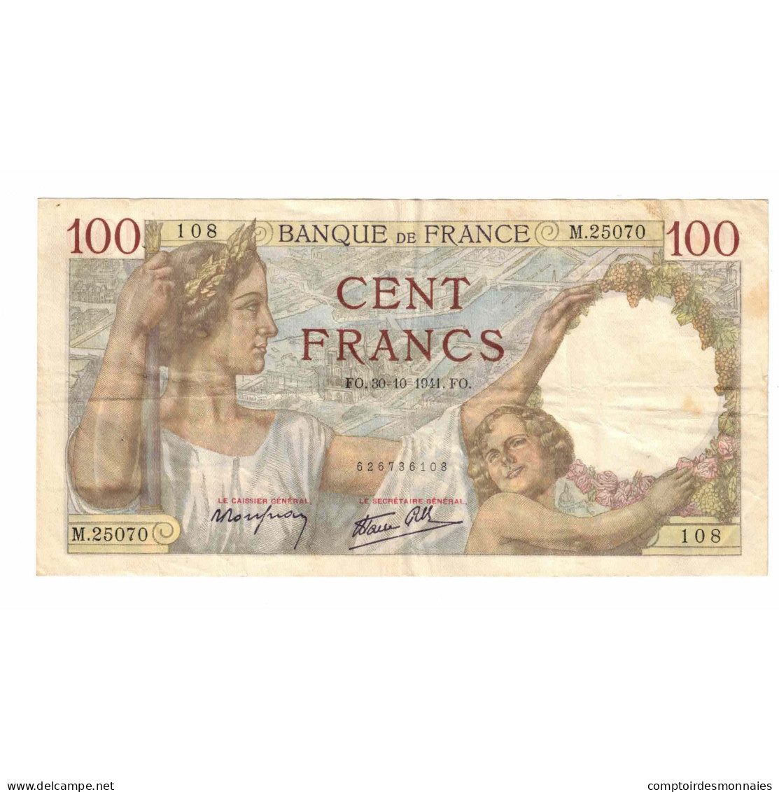 France, 100 Francs, Sully, 1941, M.25070, TTB, Fayette:26.59, KM:94 - 100 F 1939-1942 ''Sully''