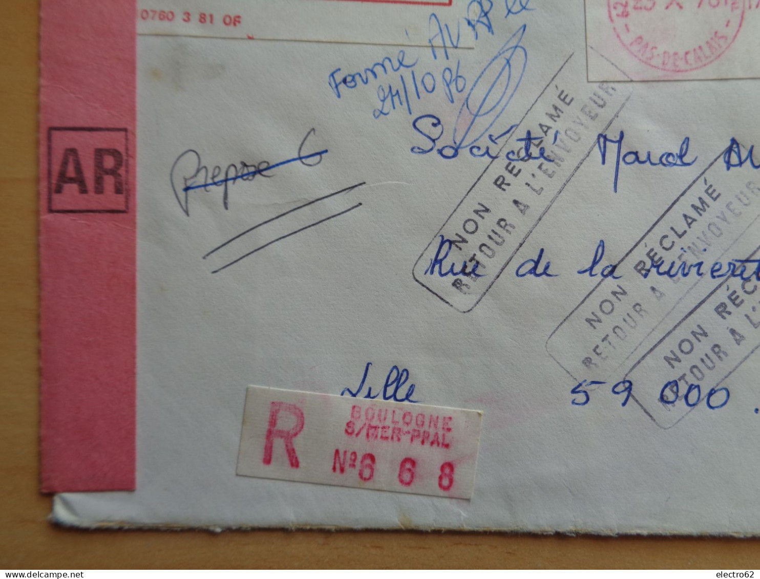 France Vignette   Recommandé AR R Boulogne  Non Réclamé Retour à L'envoyeur  23-10-1978 PR 1076 CAMP - Briefe U. Dokumente