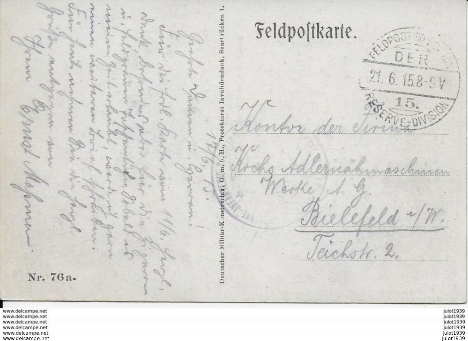 ETALLE ..-- LAVOIR . MILITARIA . FELDPOST 76a . 1915 Vers ALLEMAGNE . Le LAVOIR !! . Voir Verso . - Etalle