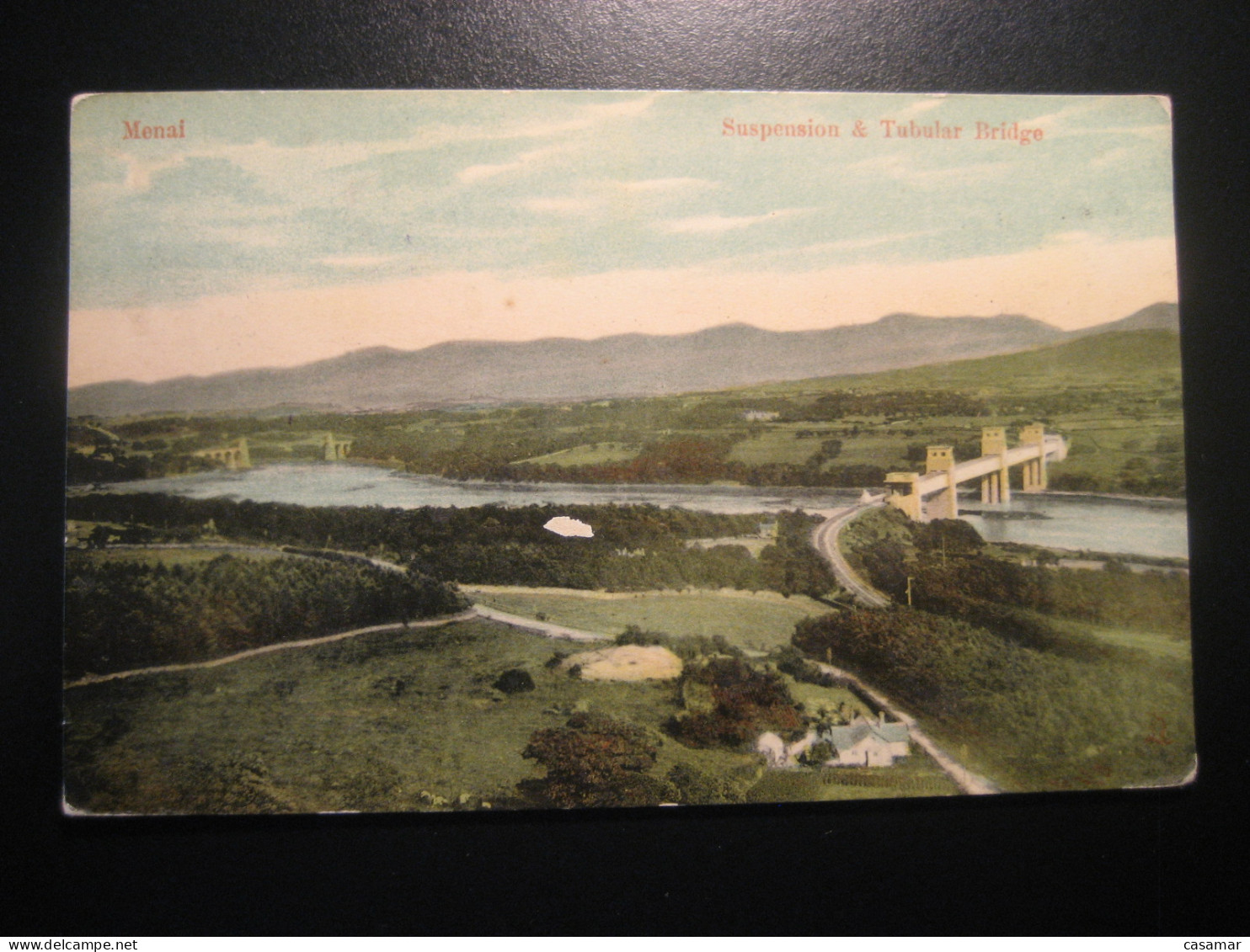 LLANDUDNO 1908 To Elland Cancel MENAI Suspension Tubular Bridge Isle Of Anglesey Postcard WALES - Anglesey