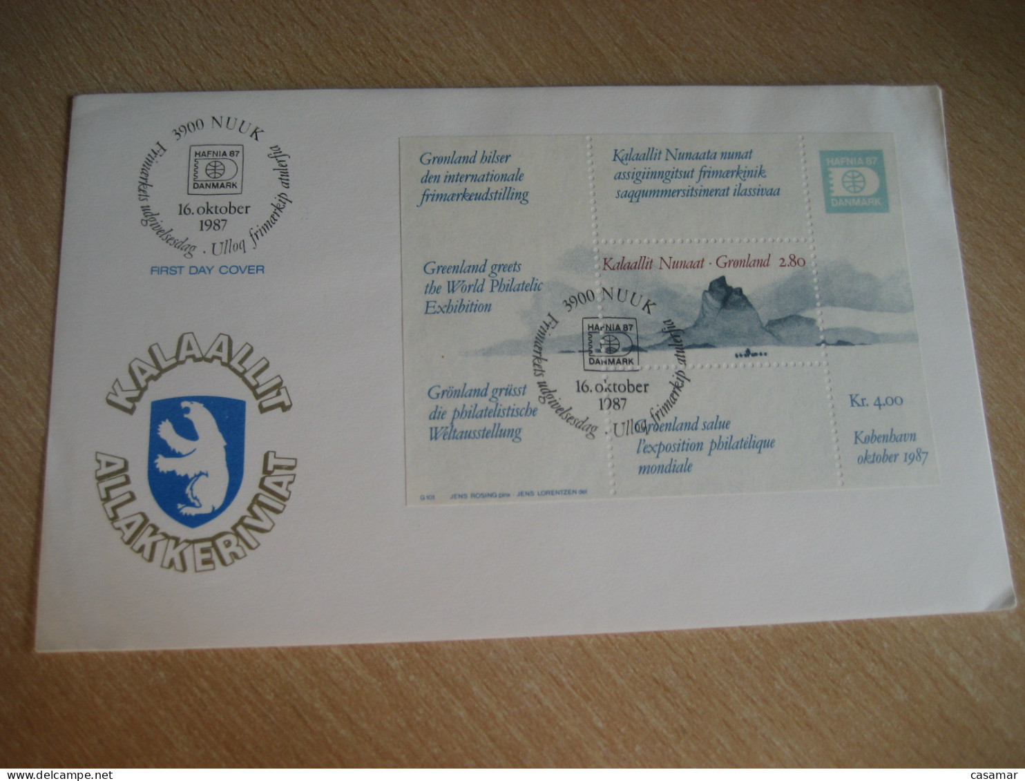 NUUK 1987 Yv Bloc 2 Hafnia Denmark Expo FDC Cancel Cover GREENLAND Denmark - Briefe U. Dokumente