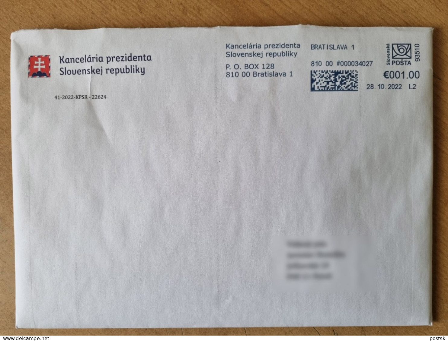 2022 Slovakia Used Letter Cover From Presidency Office - Briefe