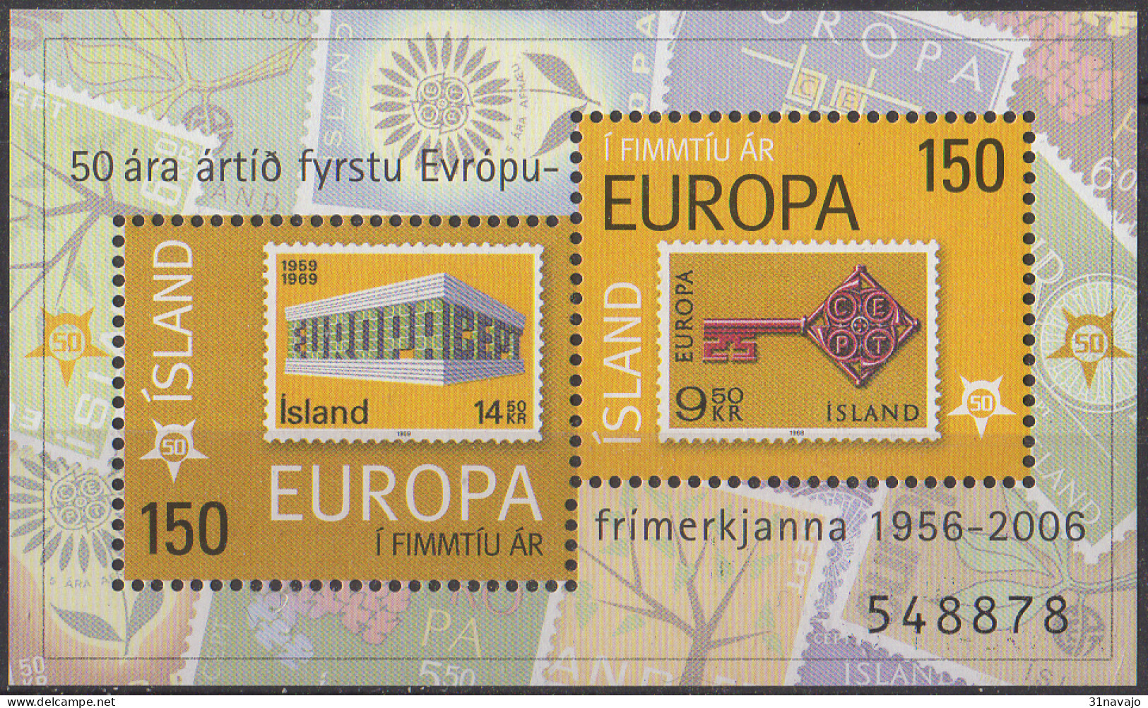 ISLANDE - 50e Anniversaire Des Timbres Europa Feuillet - Blocks & Sheetlets