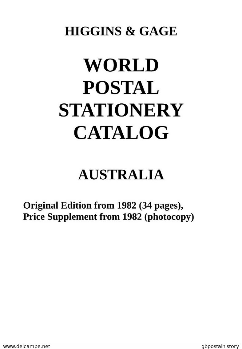 Higgins & Gage WORLD POSTAL STATIONERY CATALOG AUSTRALIA PDF-FILE - Other & Unclassified