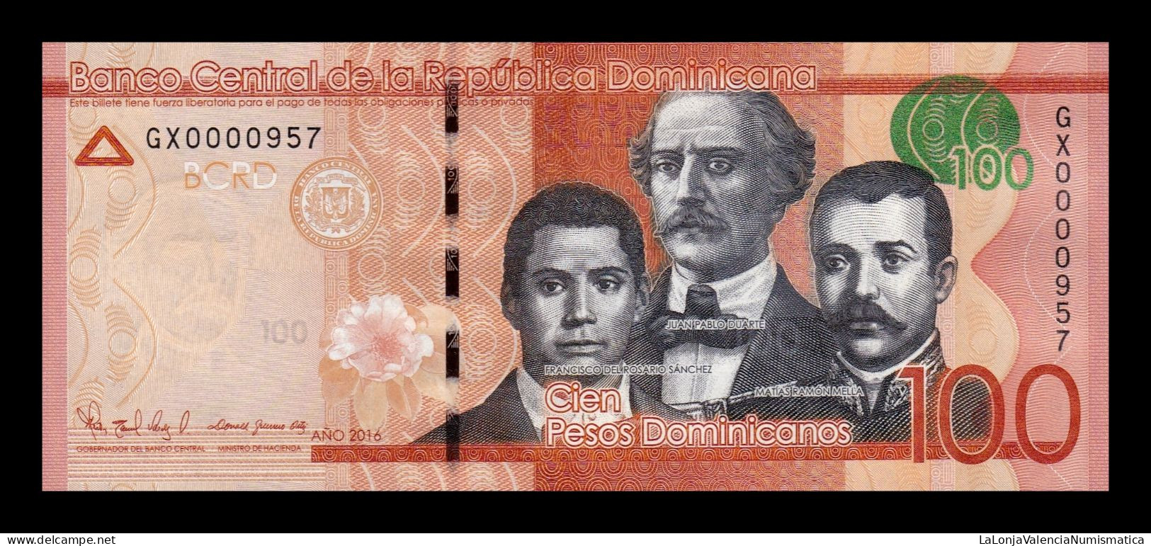 República Dominicana 100 Pesos Dominicanos 2016 Pick 190c Low Serial 957 Sc Unc - Dominicana