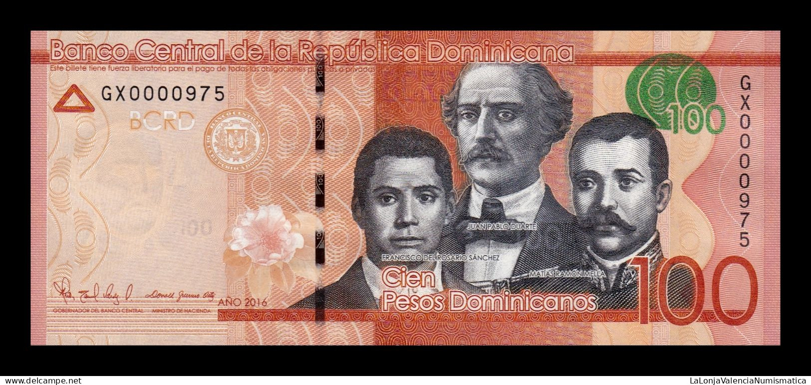 República Dominicana 100 Pesos Dominicanos 2016 Pick 190c Low Serial 975 Sc Unc - Dominicana