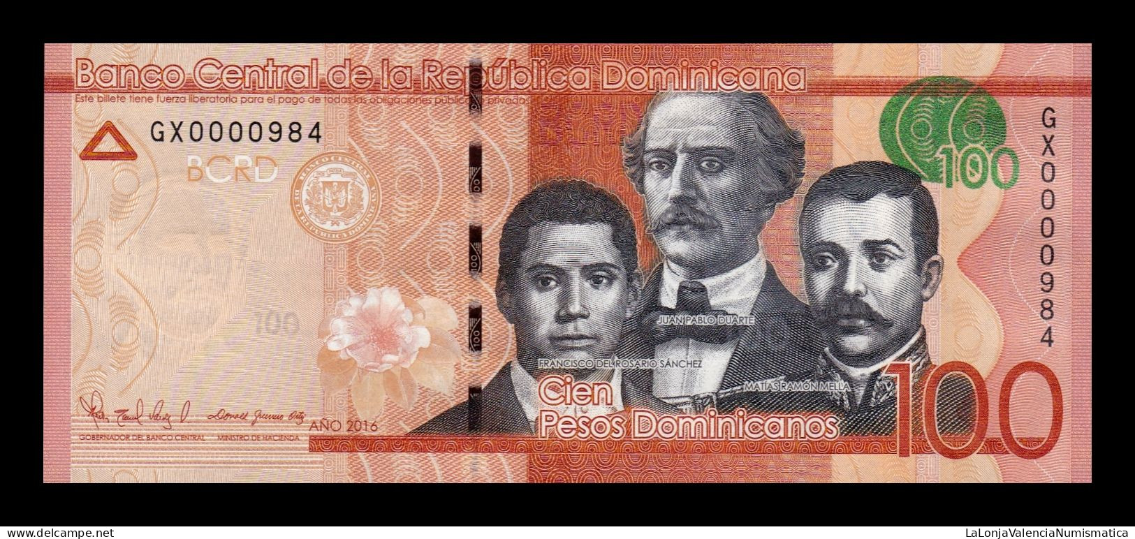 República Dominicana 100 Pesos Dominicanos 2016 Pick 190c Low Serial 984 Sc Unc - Dominicana