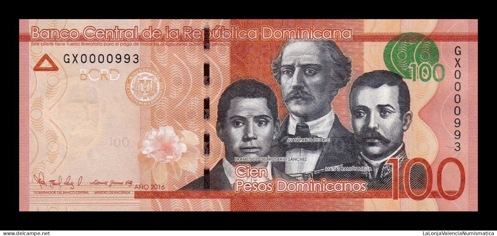 República Dominicana 100 Pesos Dominicanos 2016 Pick 190c Low Serial 993 Sc Unc - Dominicaine