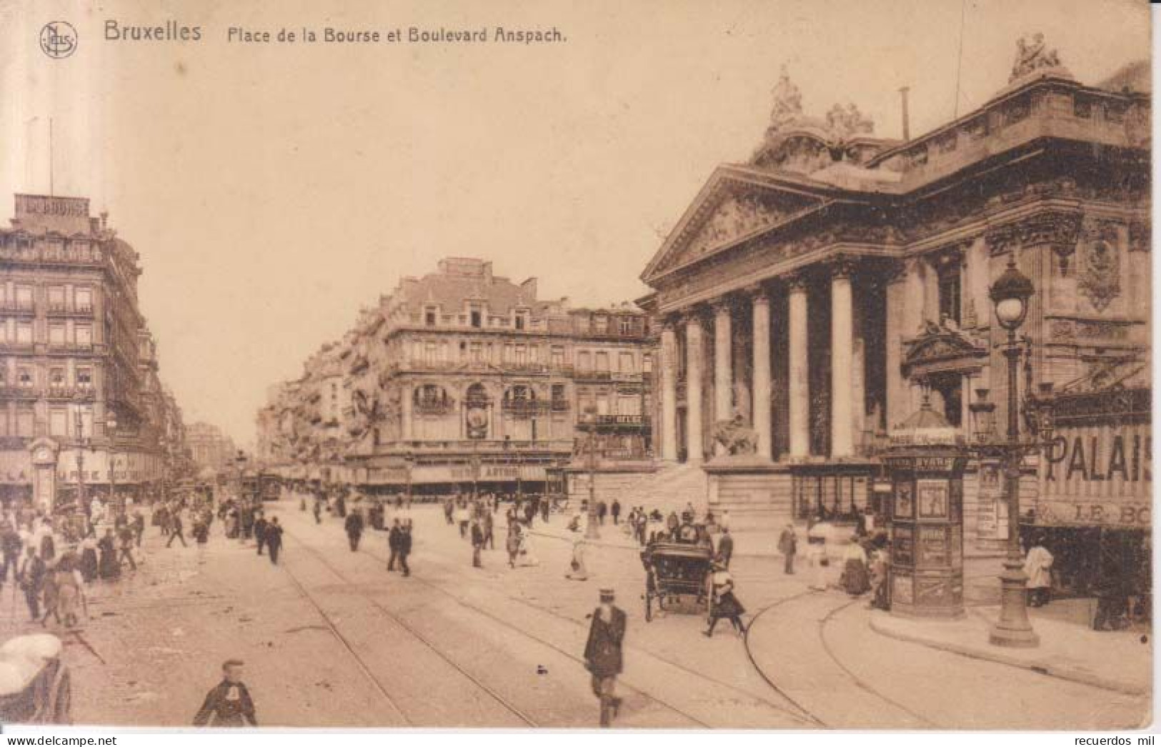 Bruxelles Place De La Bourse Carte Postale Animee 1918 - Places, Squares