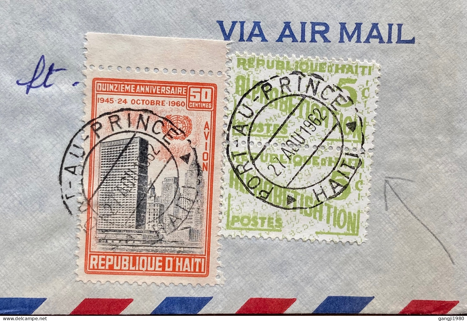 HAITI-1962, COVER USED TO USA, LITERACY FUND, UNO NEWYORK BUILDING, 2 DIFFERENT STAMP, PORT-AU-PRINCE CITY CANCEL. - Haïti