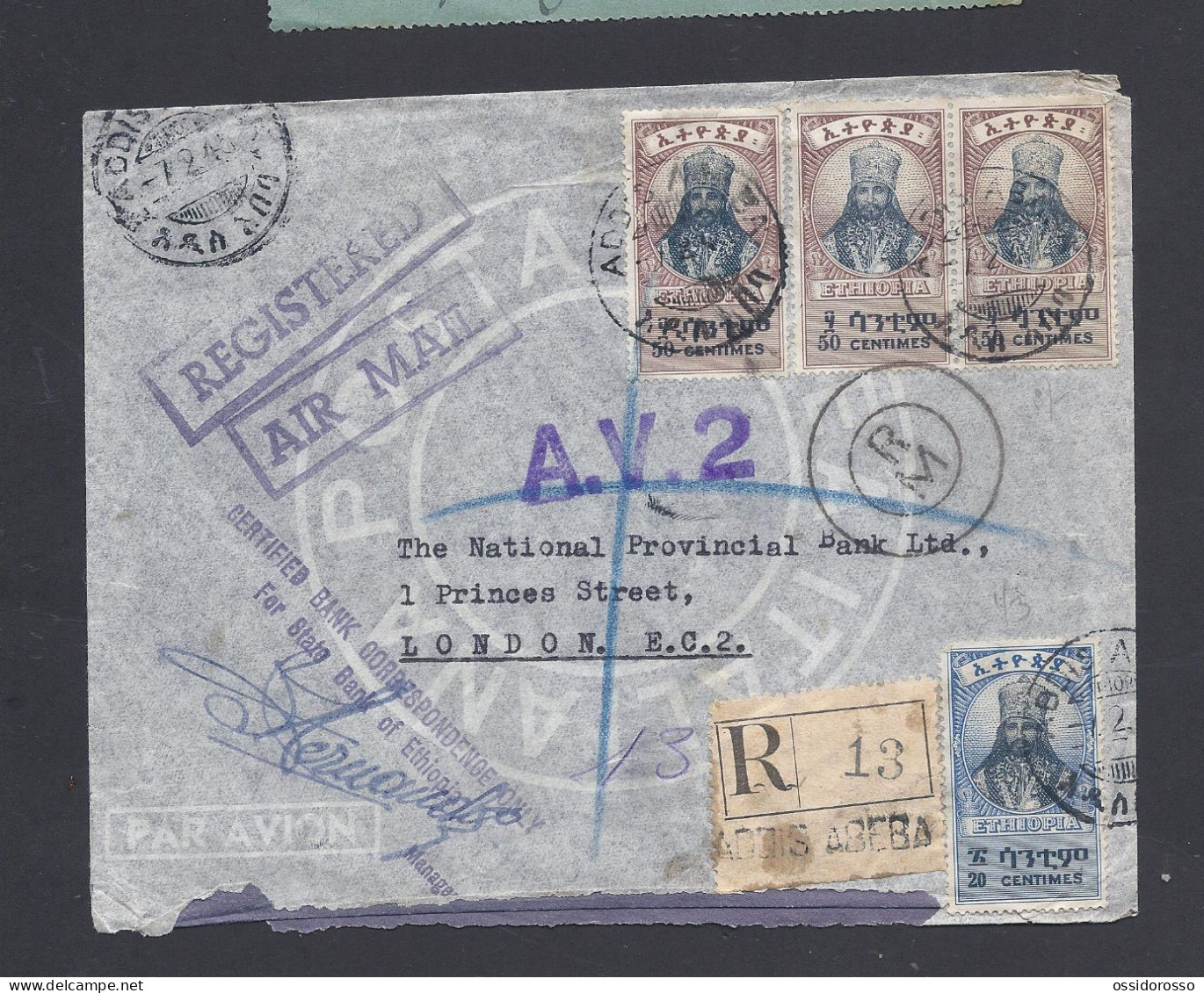 1945 - REGISTERED AIR  MAIL - To LONDON From ADDIS ABEBA - - Ethiopia