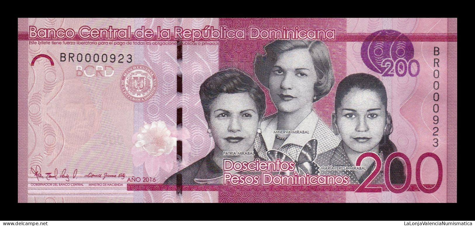 República Dominicana 200 Pesos Dominicanos 2016 Pick 191c Low Serial 923 Sc Unc - Dominicaine