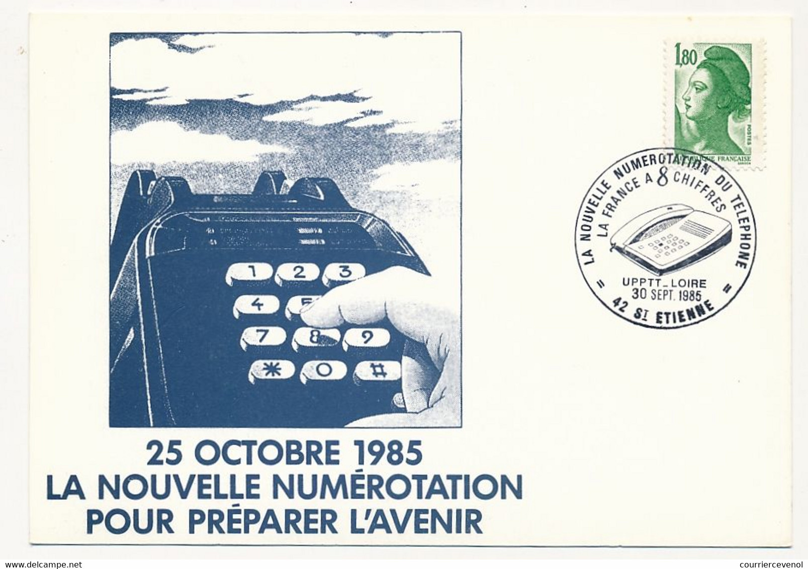 FRANCE - Cachet Temporaire "La Nouvelle Numérotation Du Téléphone, La France à 8 Chiffres" 42 St Etienne 30/9/1985 - Commemorative Postmarks