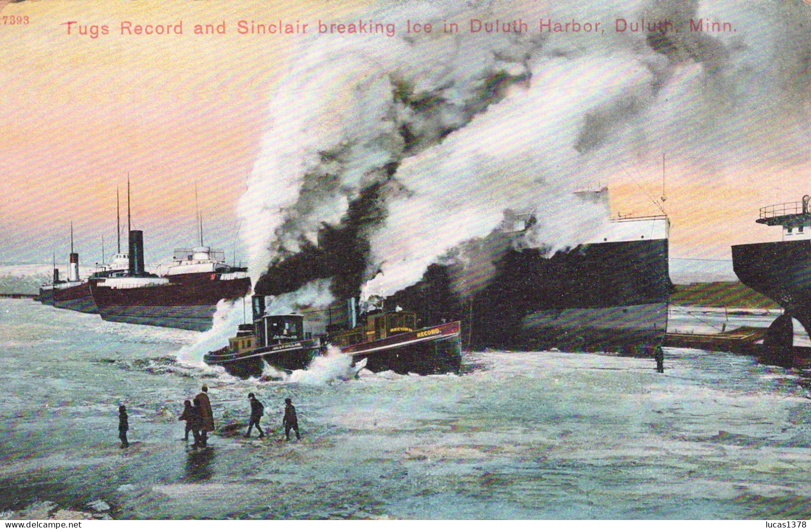 TUGS RECORD AND SINCLAIR BREAKING ICE IN DULUTH HARBOR - Duluth