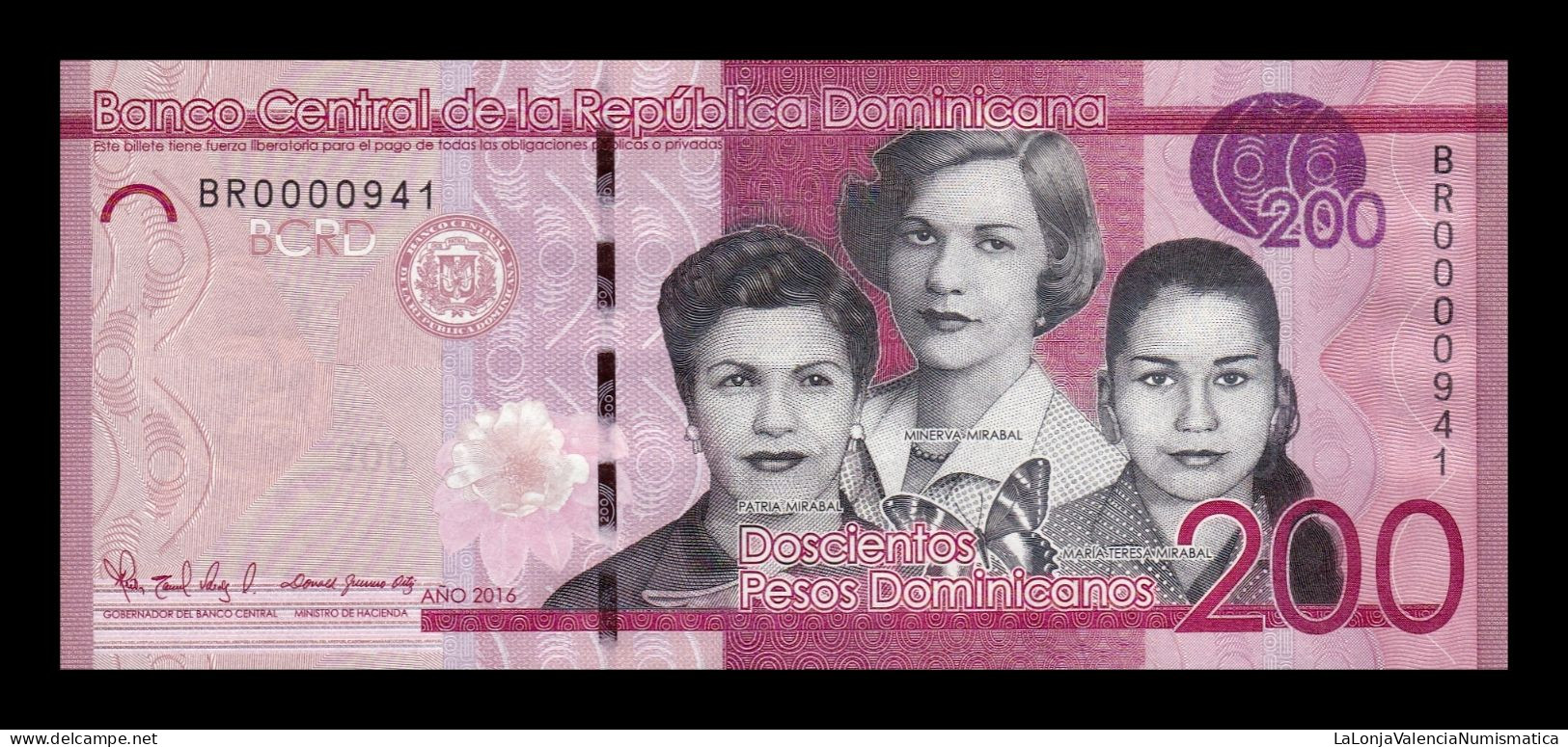 República Dominicana 200 Pesos Dominicanos 2016 Pick 191c Low Serial 941 Sc Unc - República Dominicana