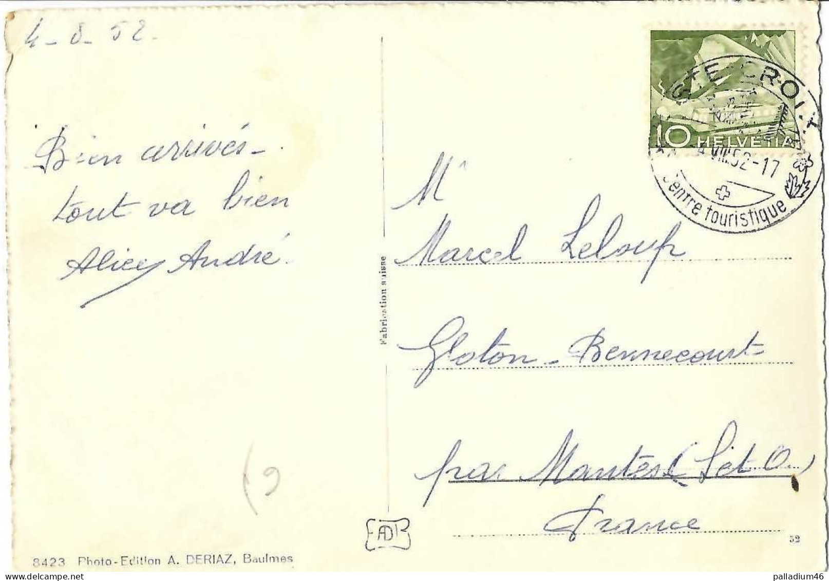 VAUD LES RASSES HOTEL BEAU-SITE - Ed. Deriaz Baulmes No 8423 - Circulé Le 04.08.1952 - Baulmes